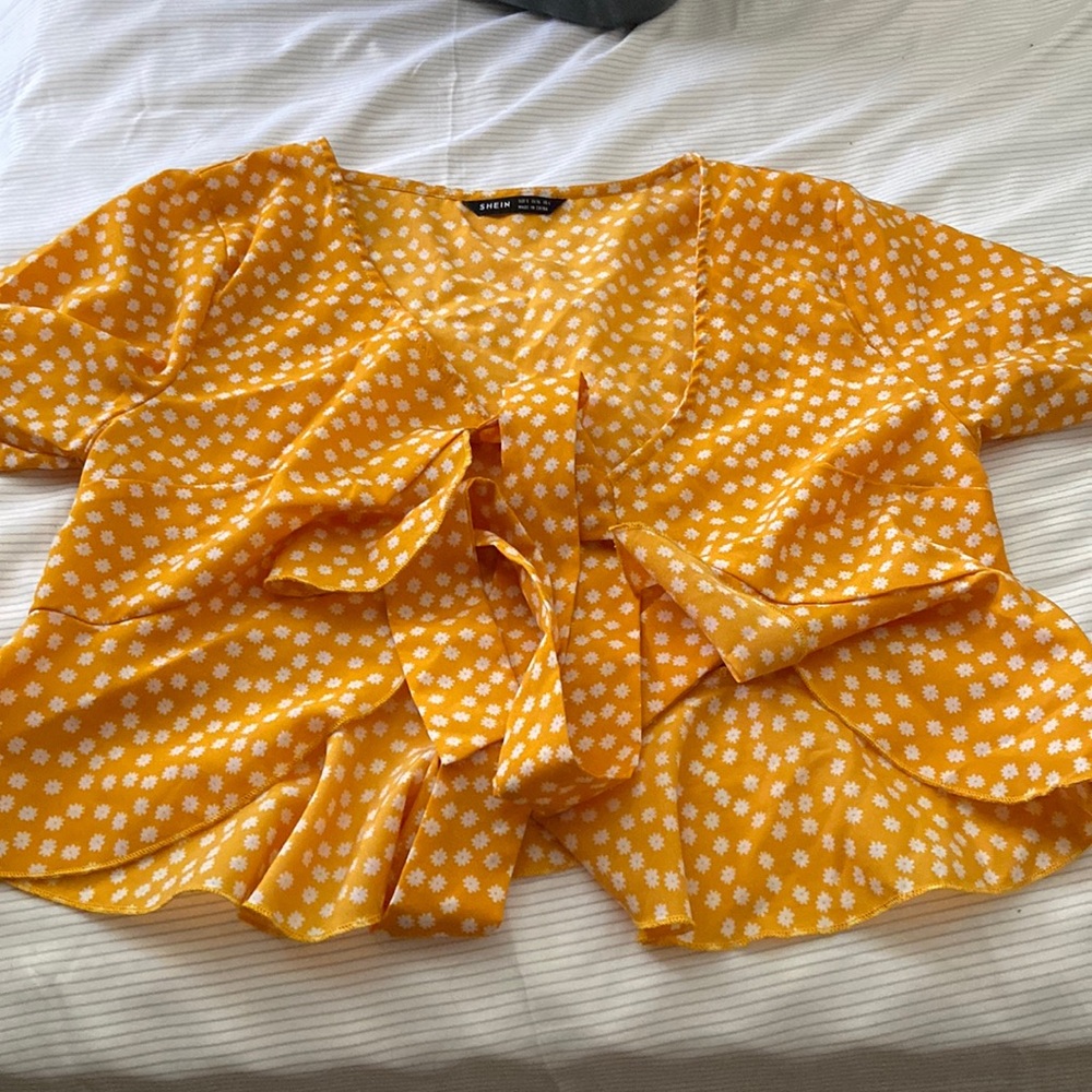 SHEIN Crop Tie Blouse